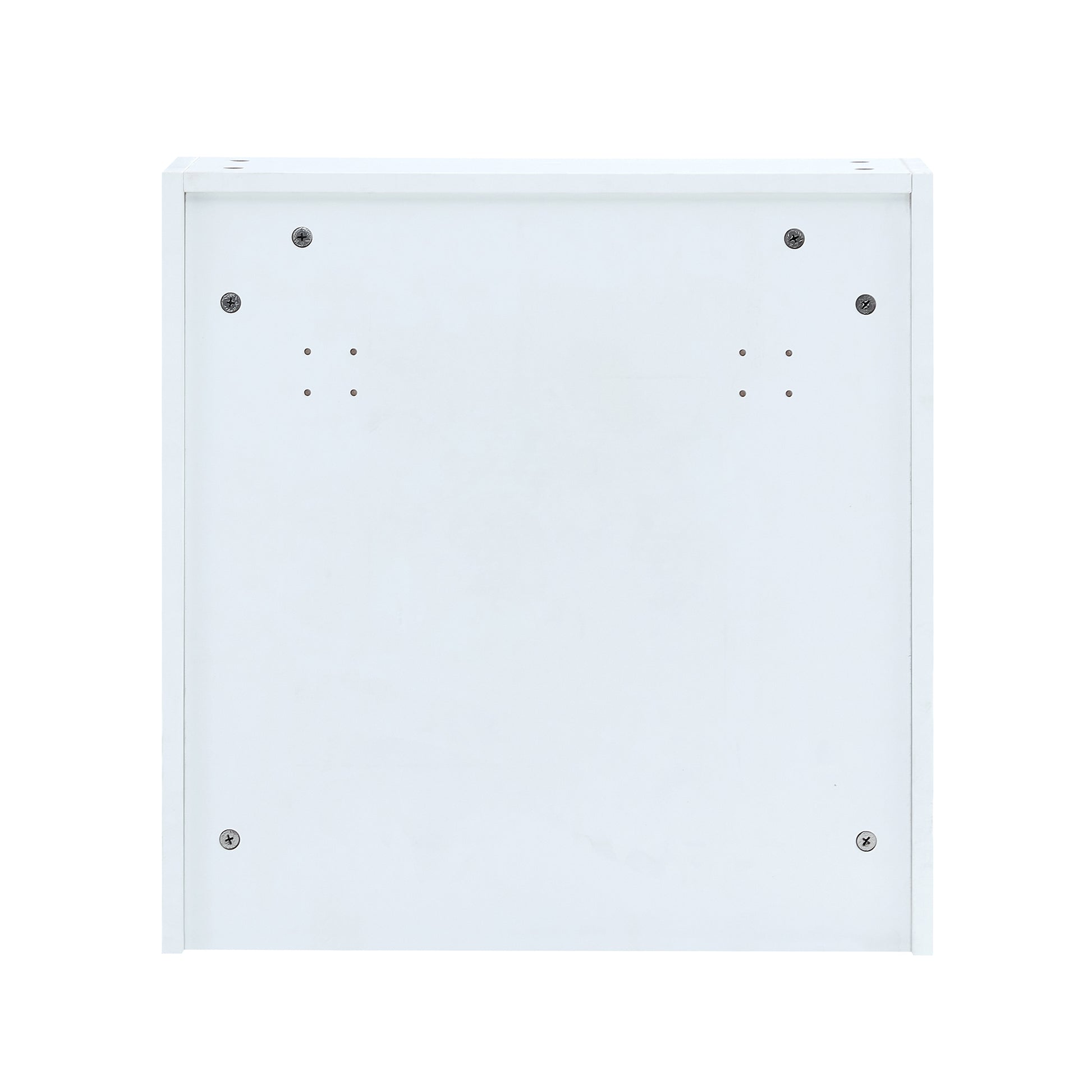 White cabinet back panel with screw holes for mounting