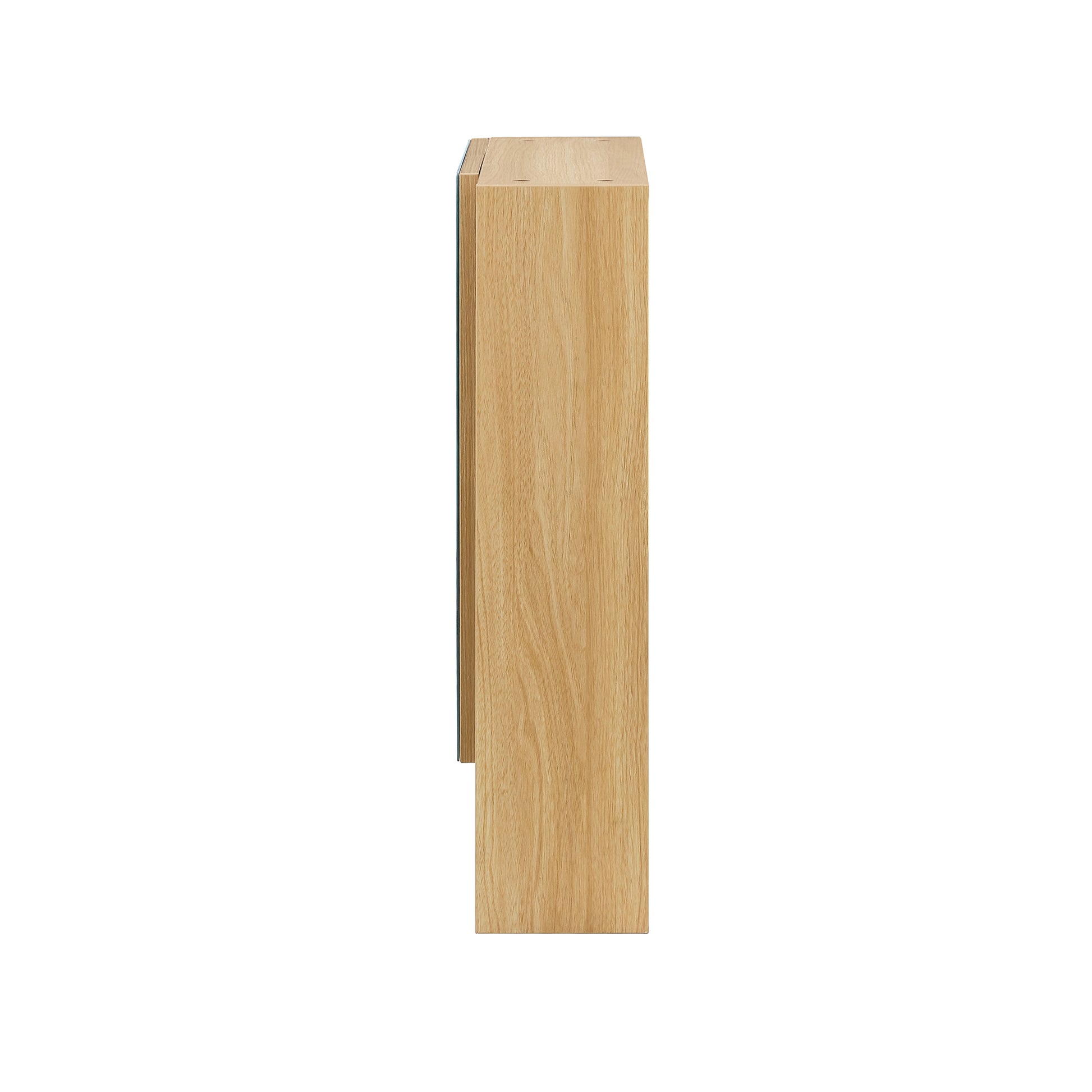 Side view of light oak wood bedside table with clean lines