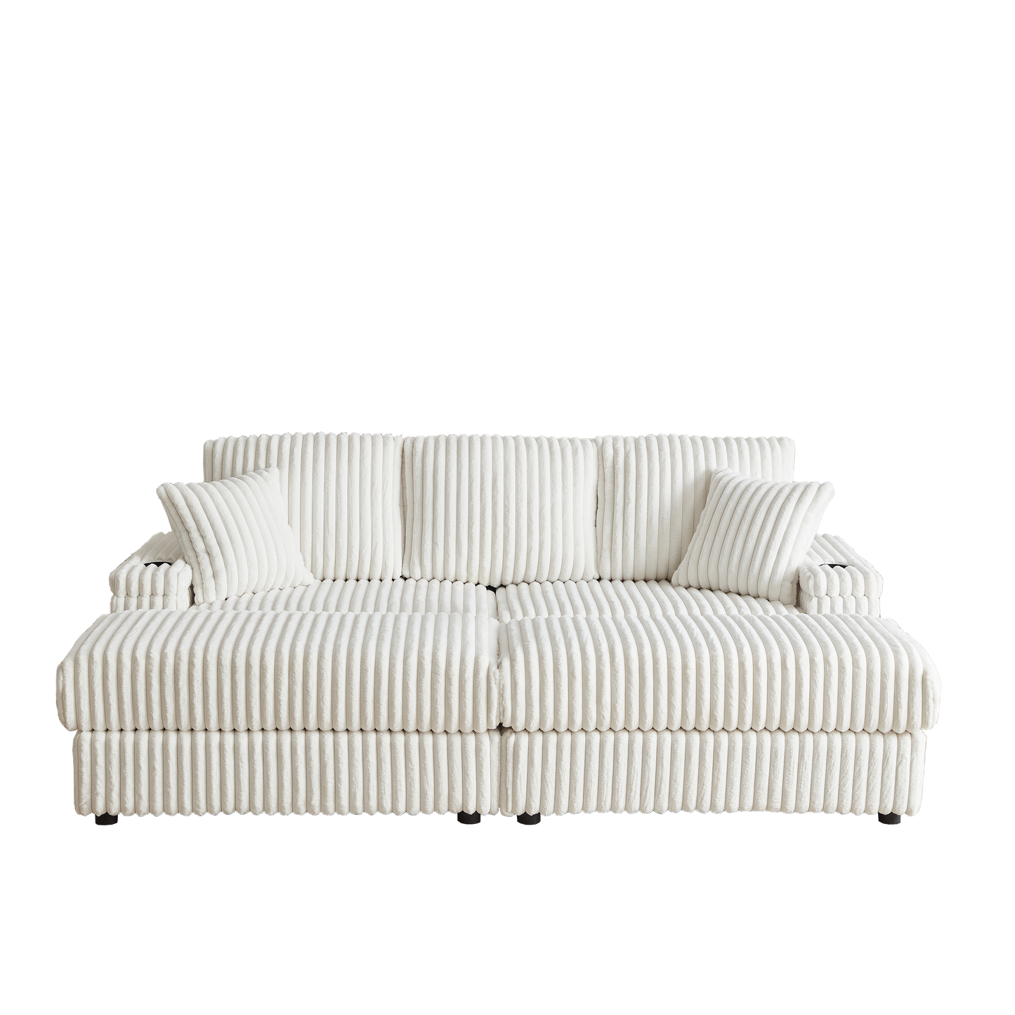 Plush white corduroy sofa with wide comfortable seating and modern design