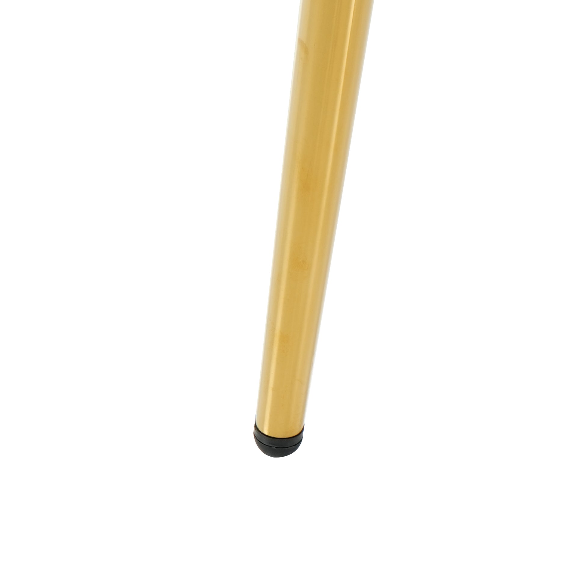 Shiny gold metal furniture leg with black protective cap
