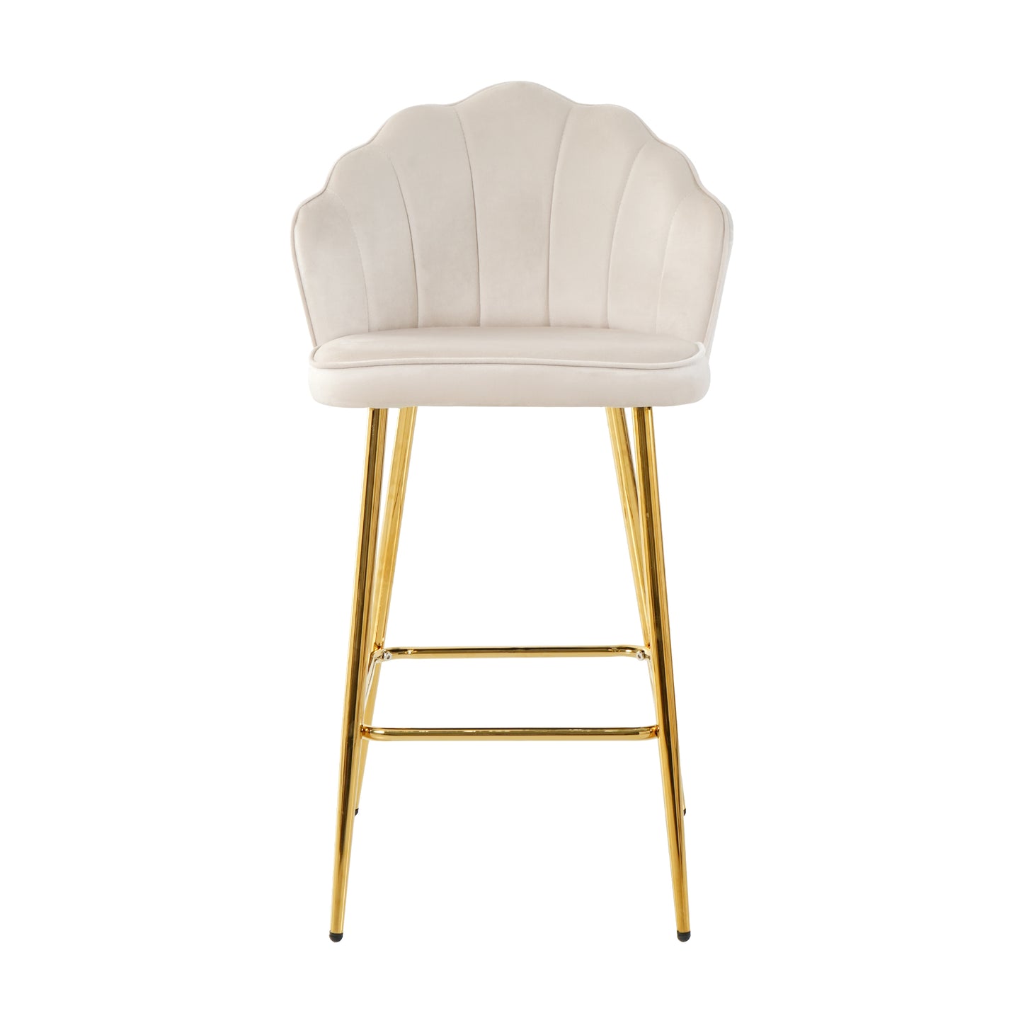 Elegant cream velvet bar stool with scalloped back and gold legs