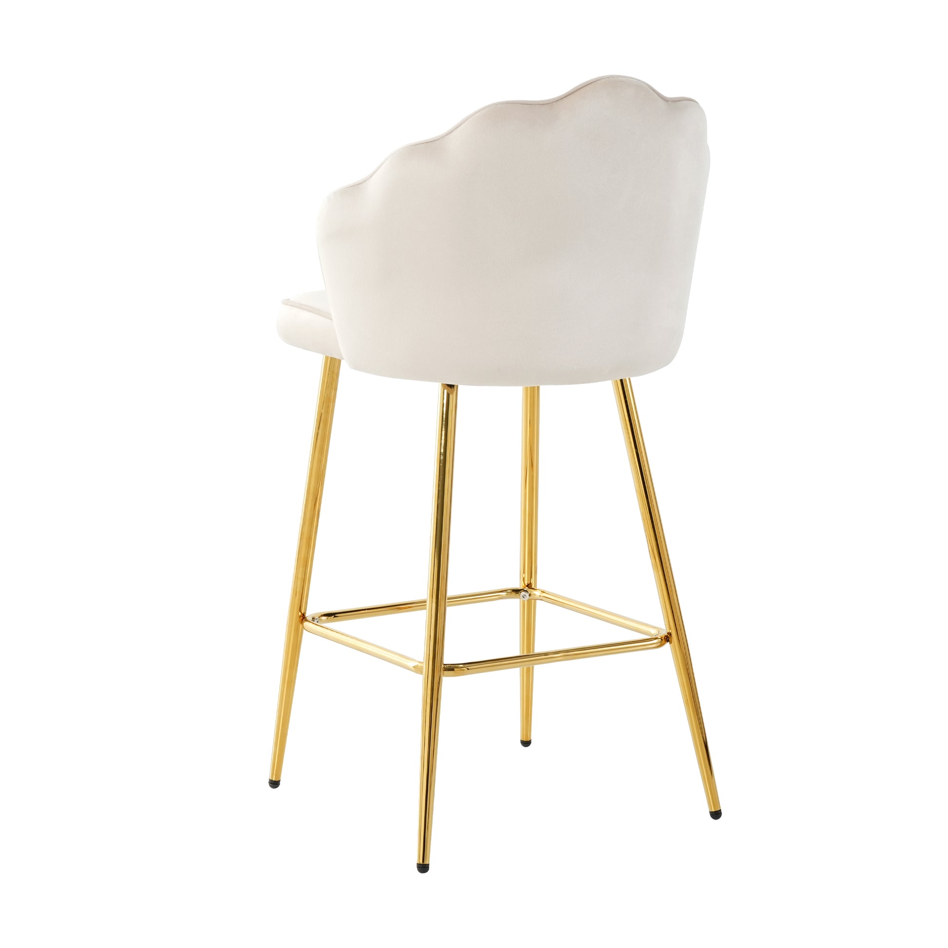 Cream velvet bar stool with scalloped back and gold metal legs