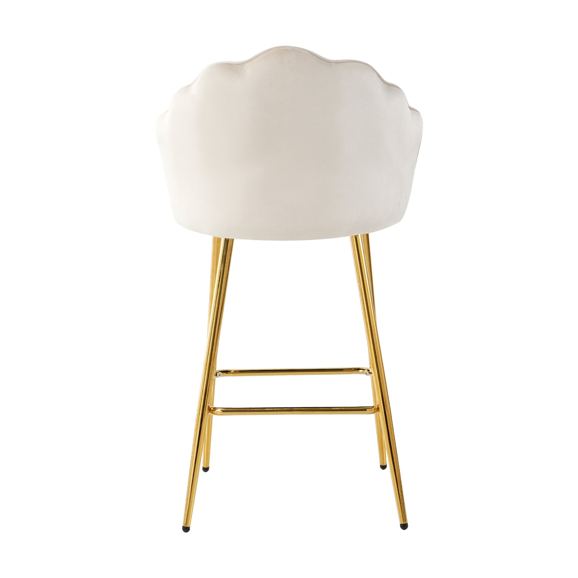 Cream velvet scallop back bar stool with gold legs