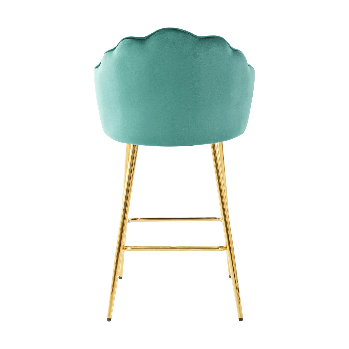 Teal velvet scalloped back bar stool with gold metal legs