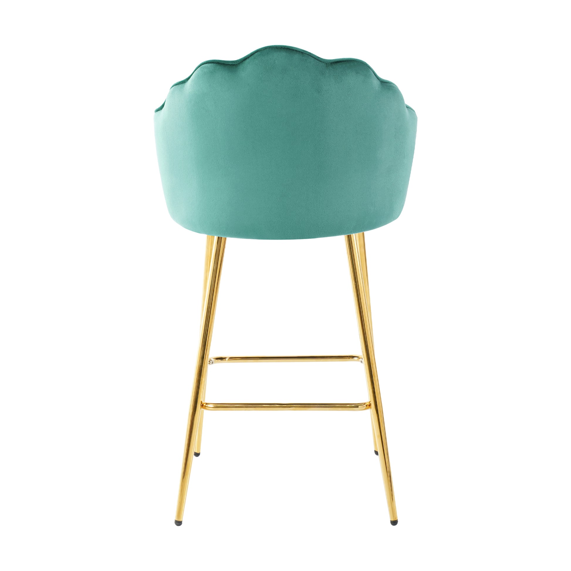 Teal velvet scalloped back bar stool with gold metal legs