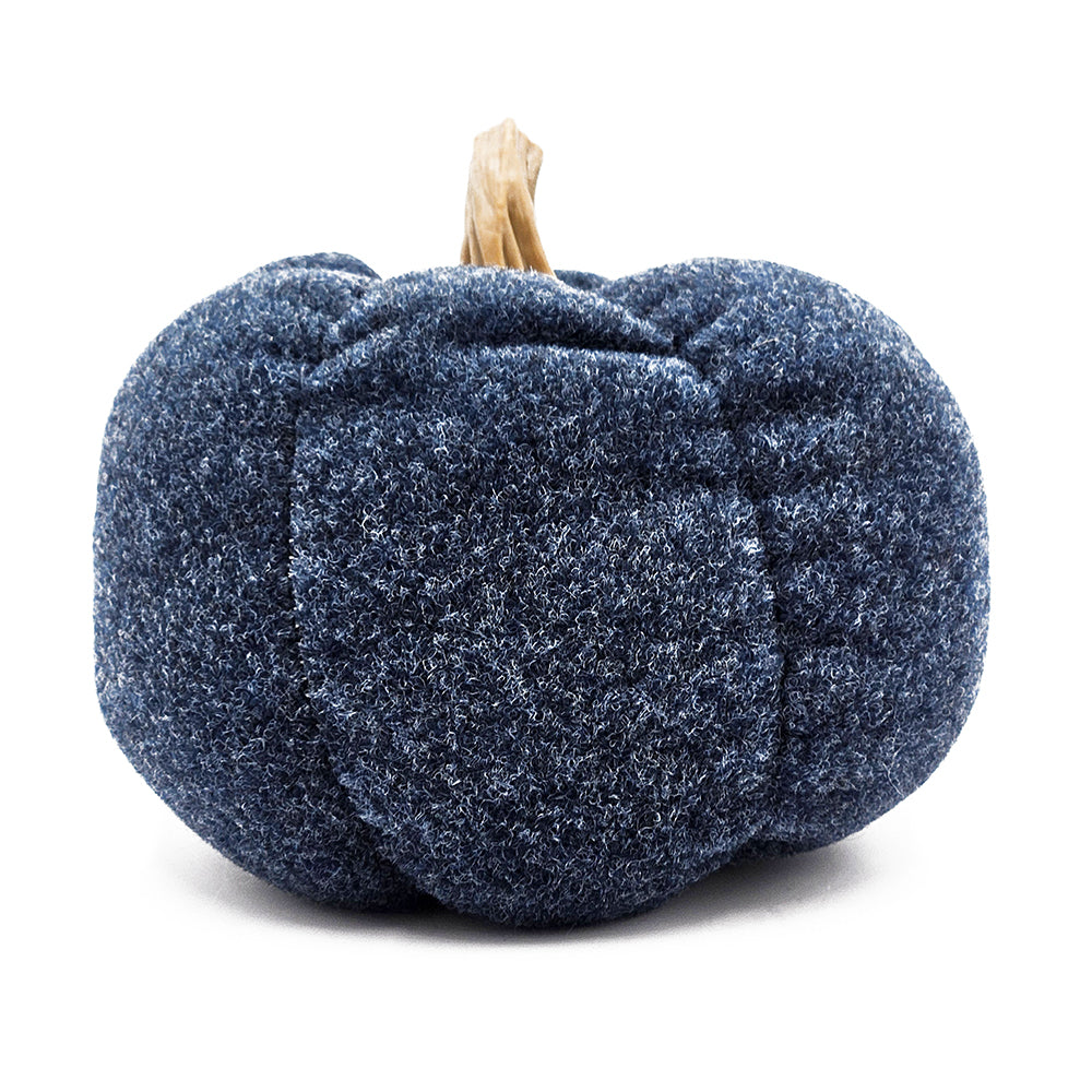 Soft navy blue fabric pumpkin with textured finish and natural stem detail