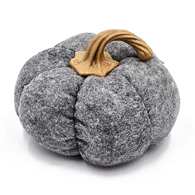 Textured gray fabric pumpkin with golden stem autumn decorative accent