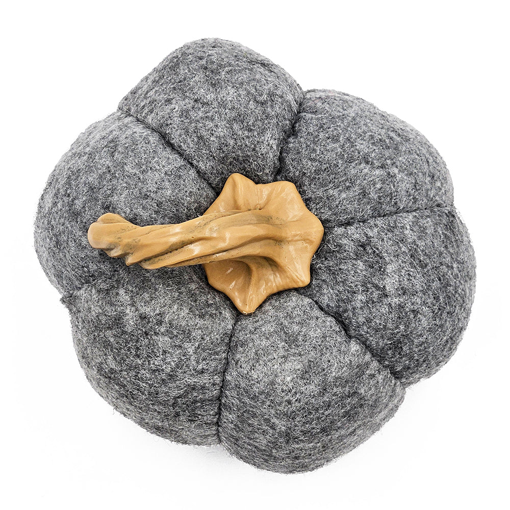 Gray felt decorative pumpkin with a tan stem perfect for autumn decor