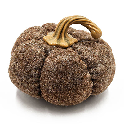 Fuzzy brown decorative pumpkin with textured tan stem perfect for autumn displays