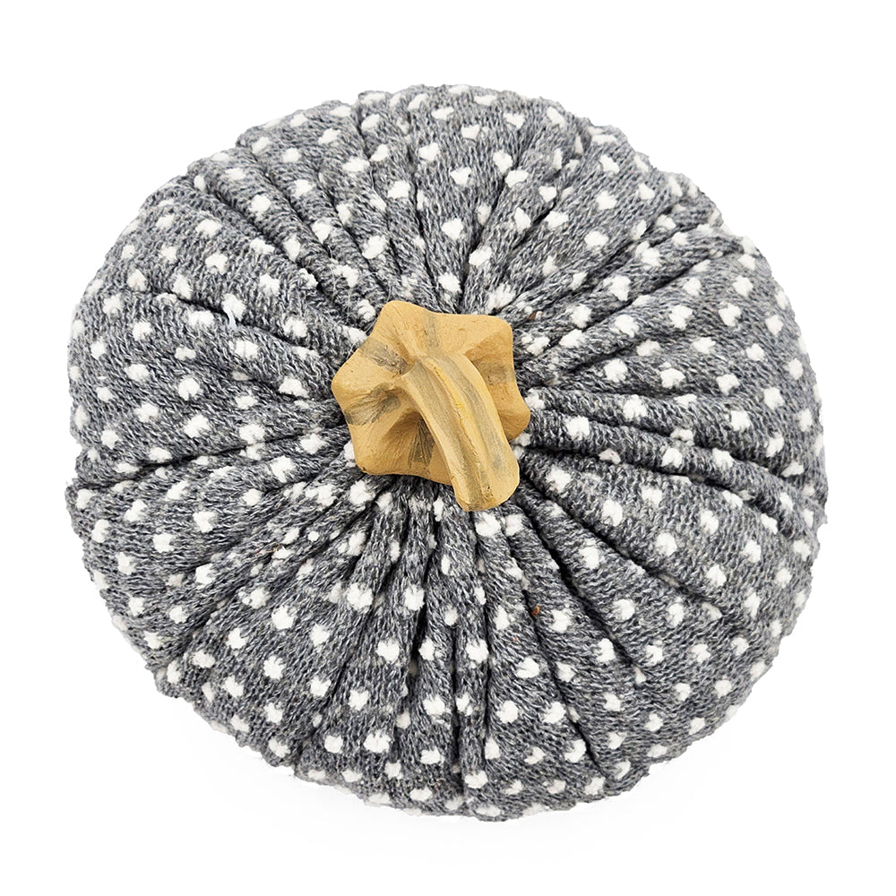Gray dotted plush pumpkin with textured stem perfect fall decoration