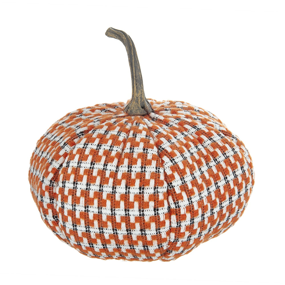Orange plaid fabric pumpkin decor with textured stem