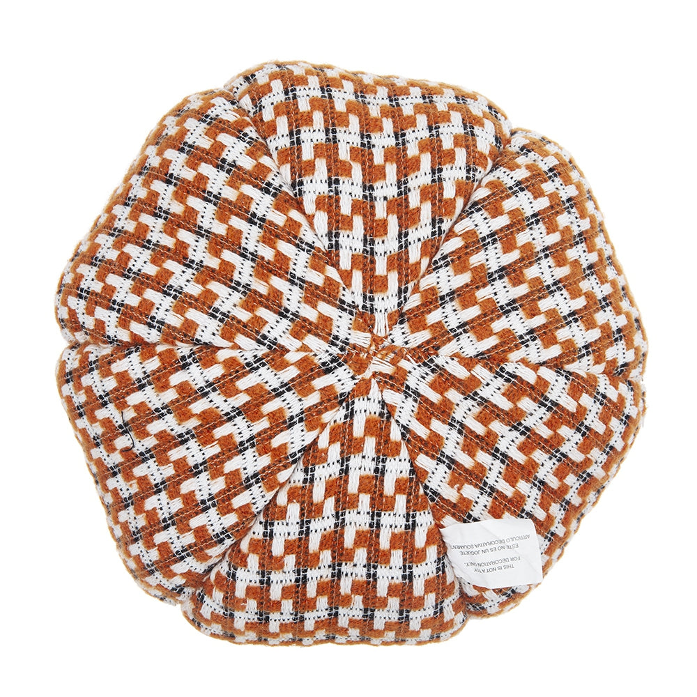 Brown and white plaid beret with textured fabric and black accents suitable for womens fashion
