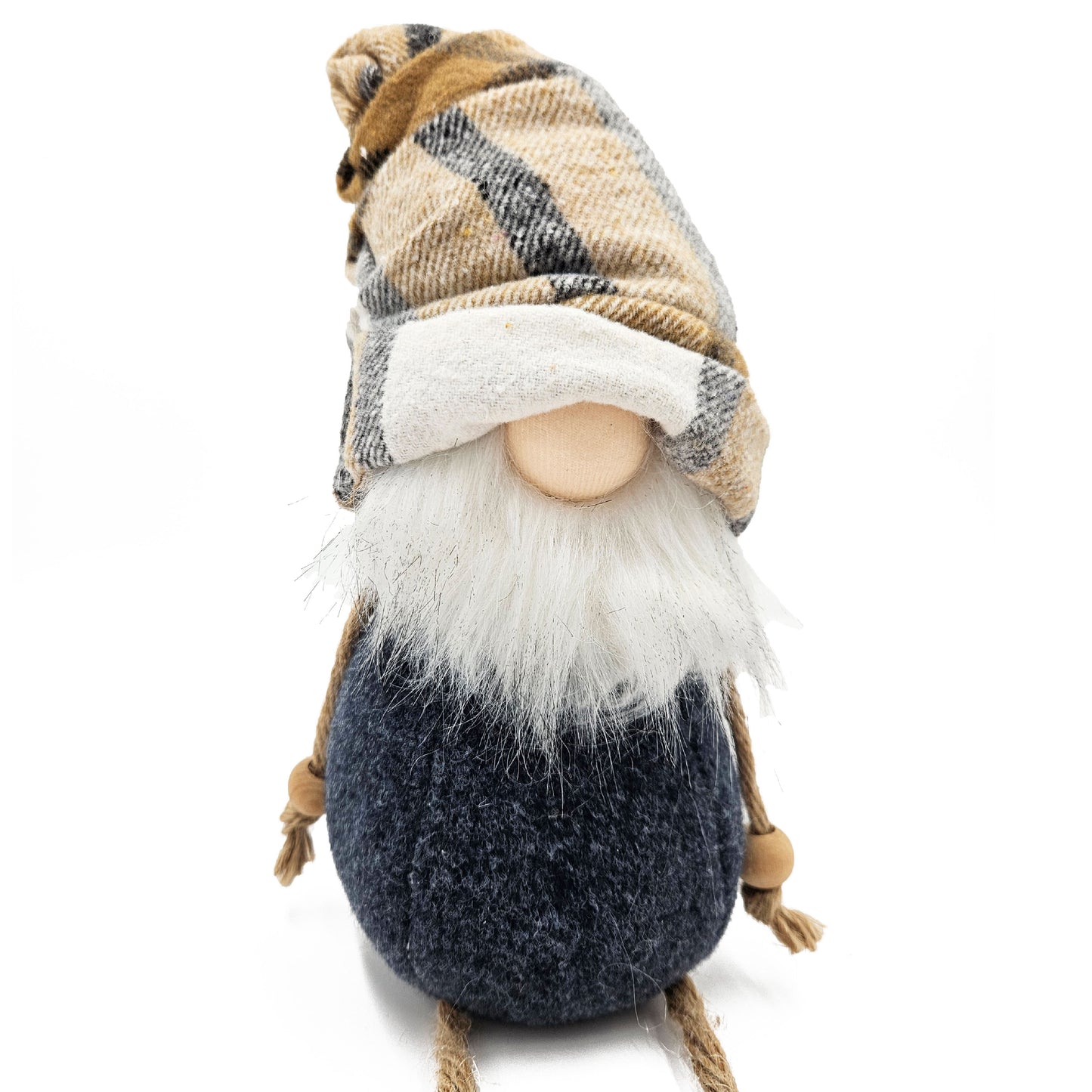 Plush gnome with tartan hat and white beard decorative holiday accent