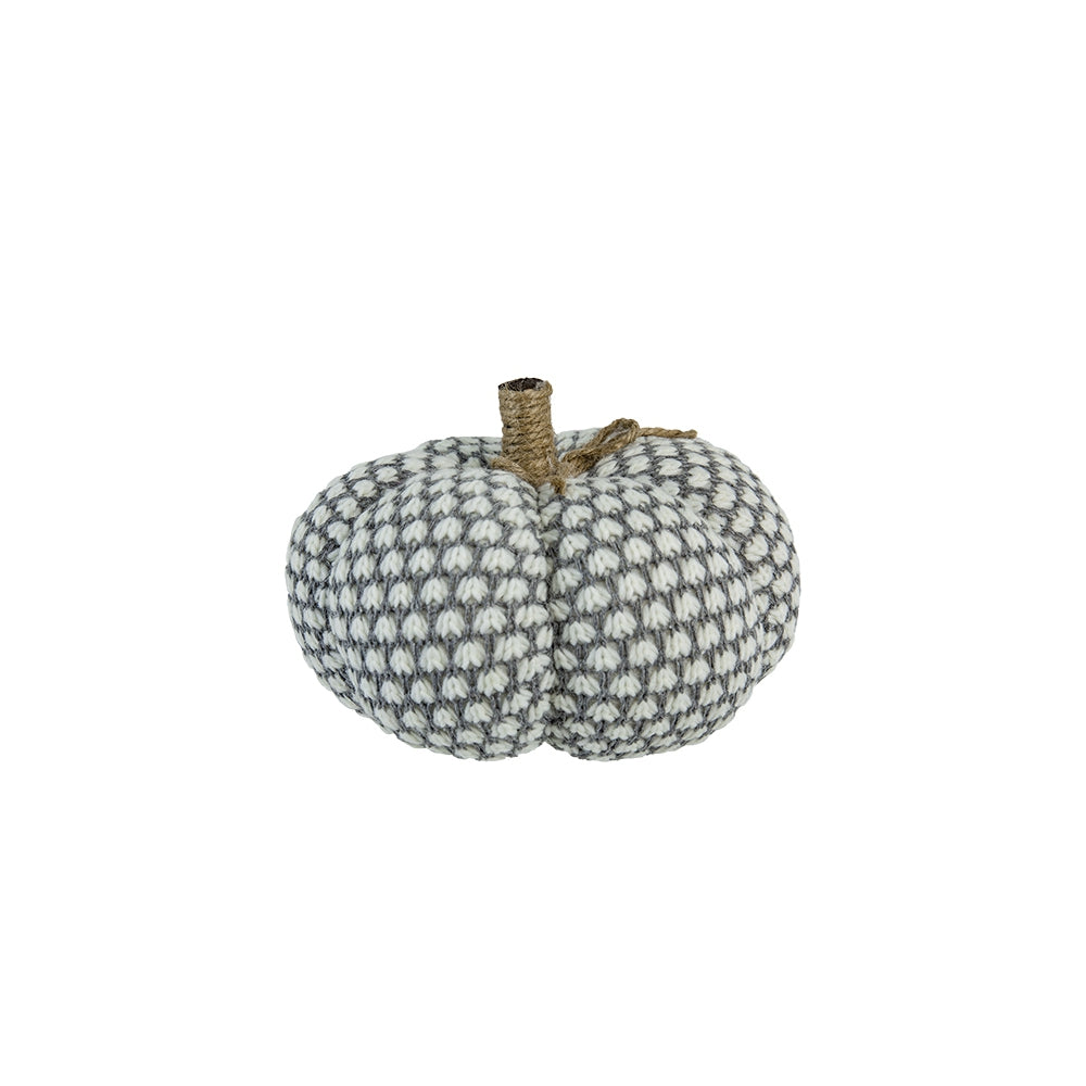Charming knit pumpkin decor with gray and white pattern ideal for fall accents