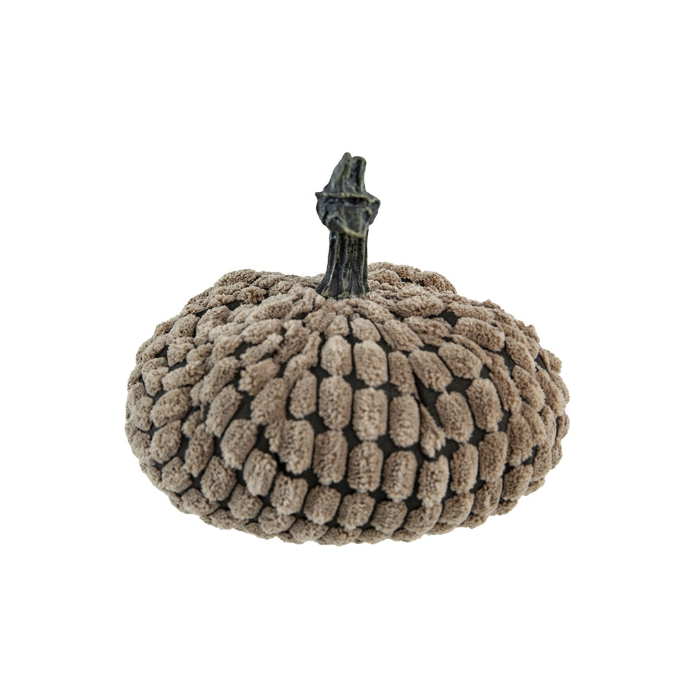 Textured taupe decorative pumpkin with a rough brown stem autumn accent