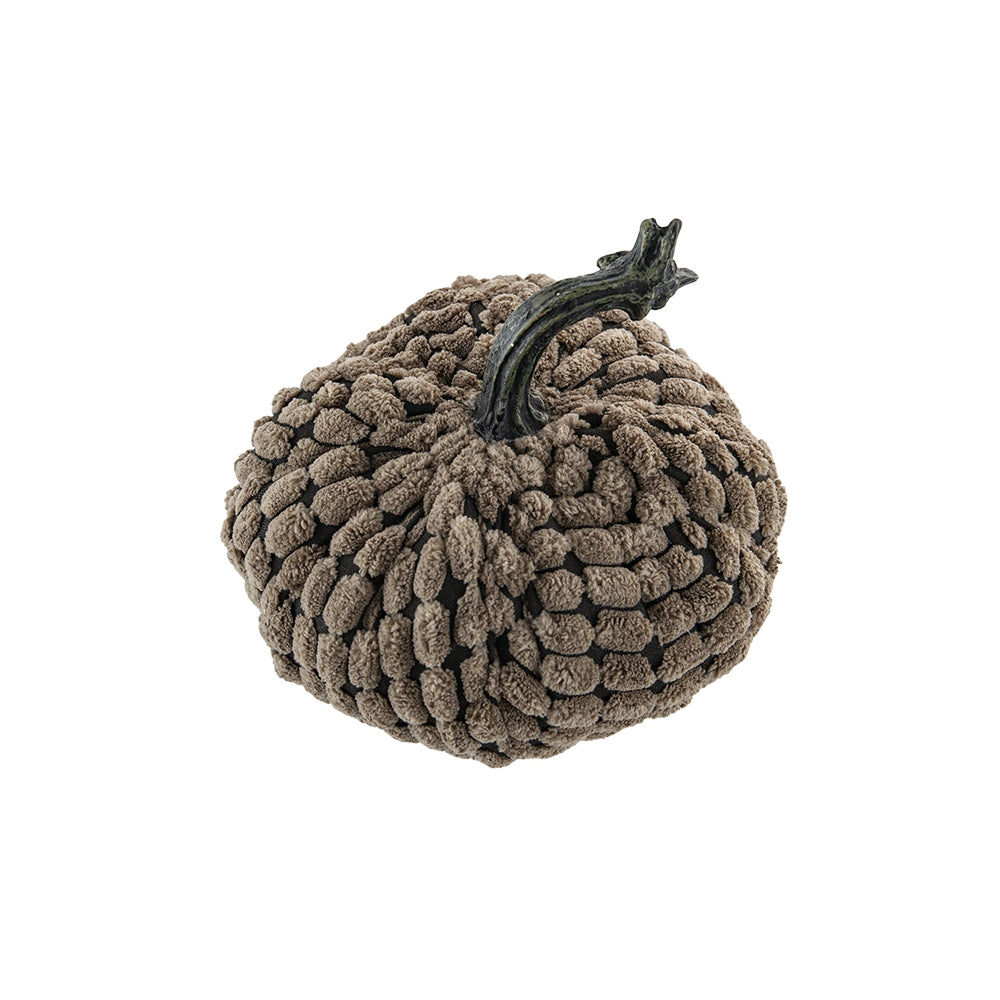 Textured taupe fabric pumpkin with dark stem decorative seasonal accent