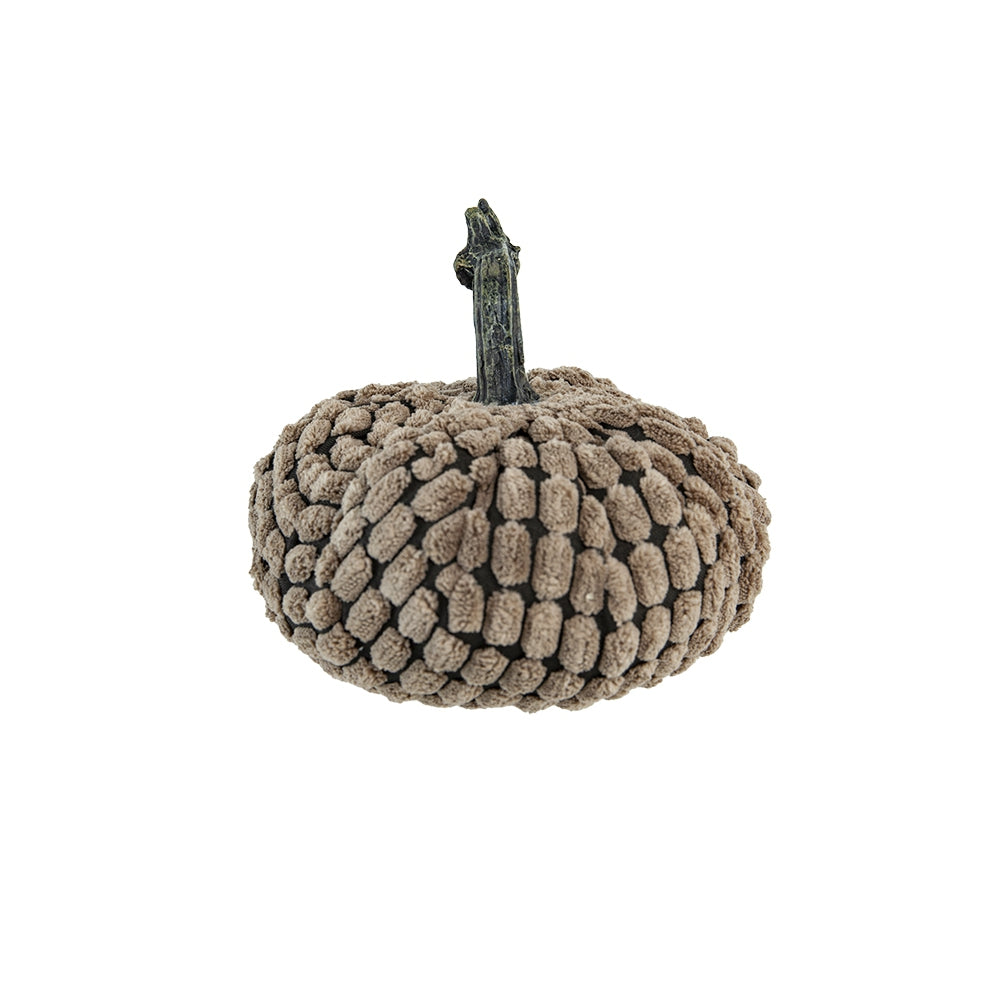 Textured brown pumpkin decoration with dark stem perfect for fall decor