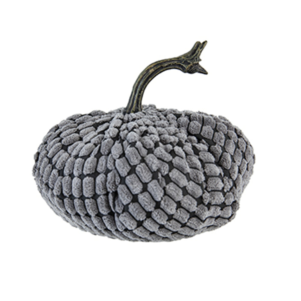 Gray textured pumpkin decoration with antique brass stem