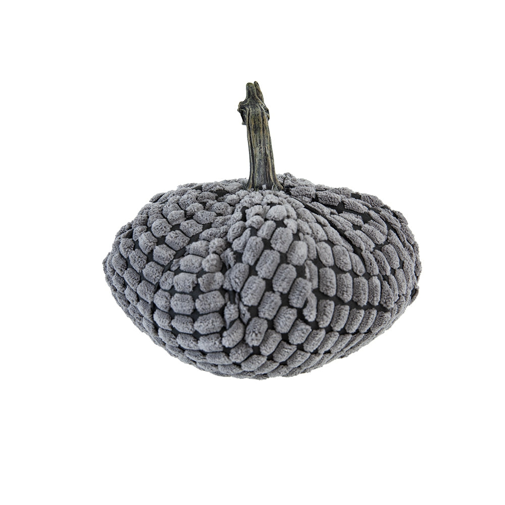 Gray textured decorative pumpkin with a rustic stem