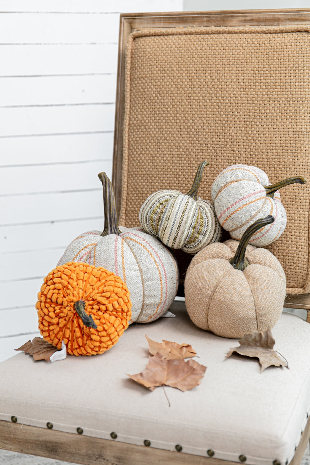 Textured fabric pumpkin in orange with textured bumps autumnal decor