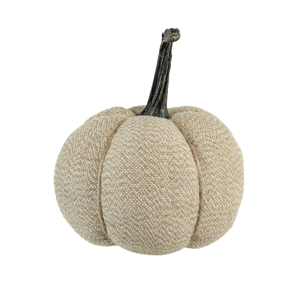 Textured fabric pumpkin with a dark brown stem beige decorative gourd