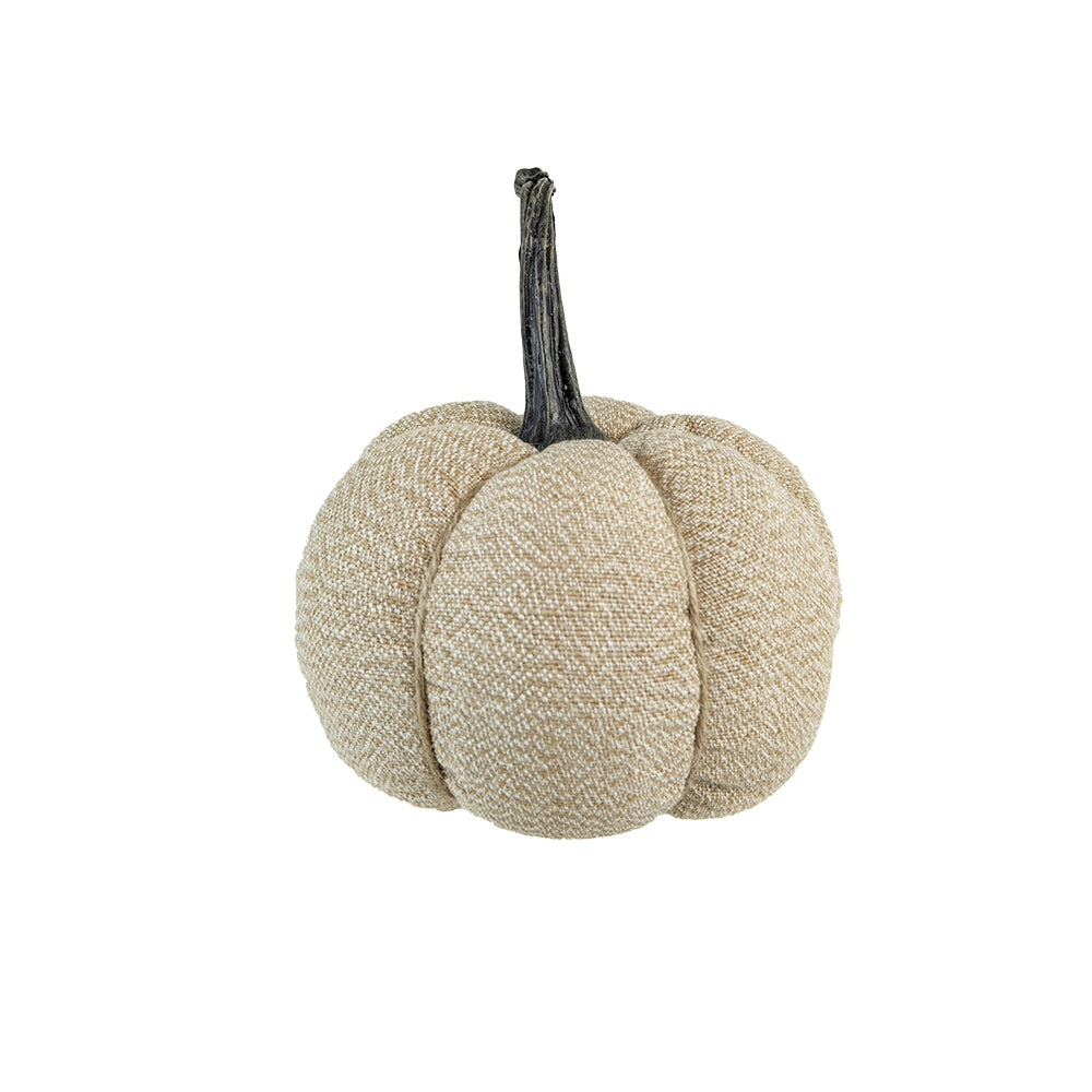 Textured beige fabric pumpkin with dark stem a cozy fall decorative accent