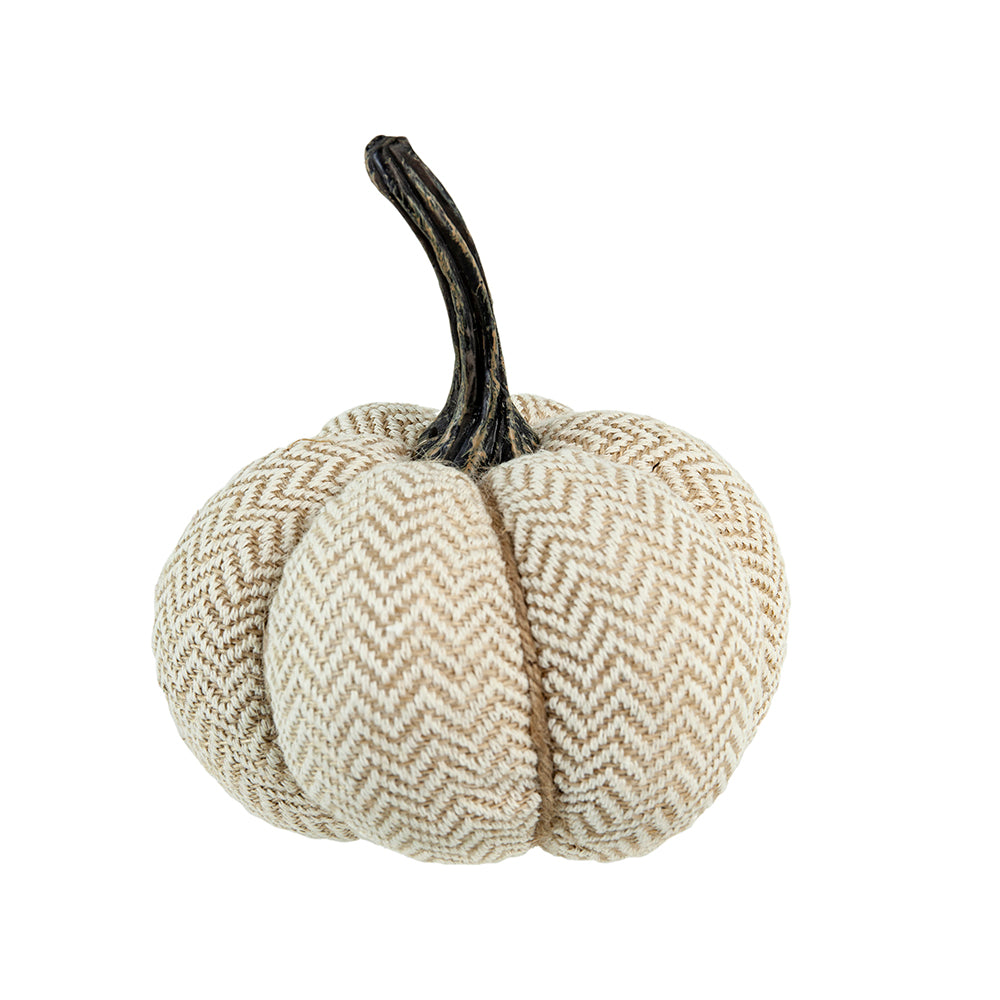 Textured decorative pumpkin with herringbone pattern and dark stem