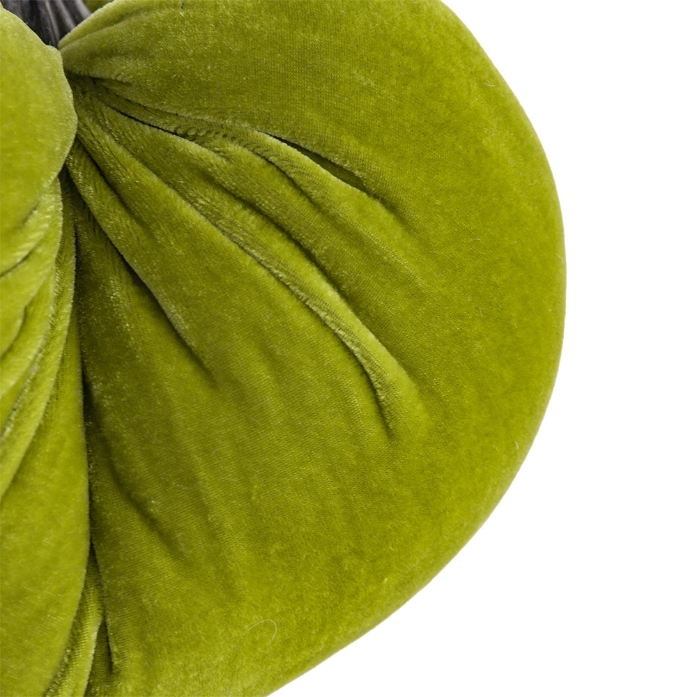Closeup of a lime green velvet bow with soft texture