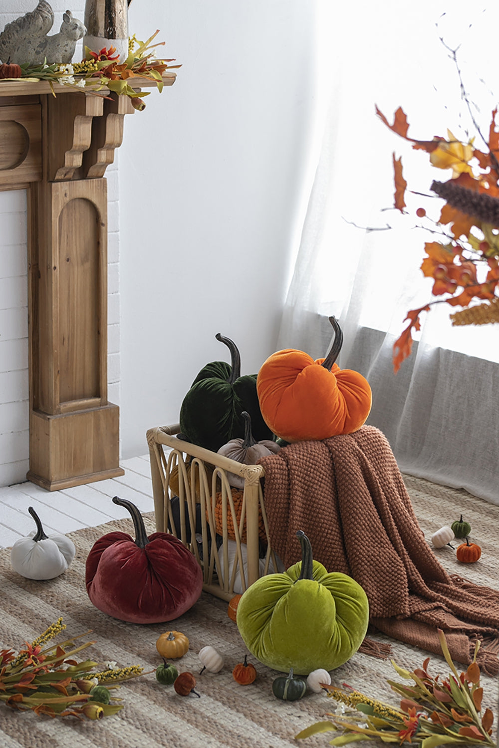 Plush velvet pumpkin in deep red a festive autumn decoration