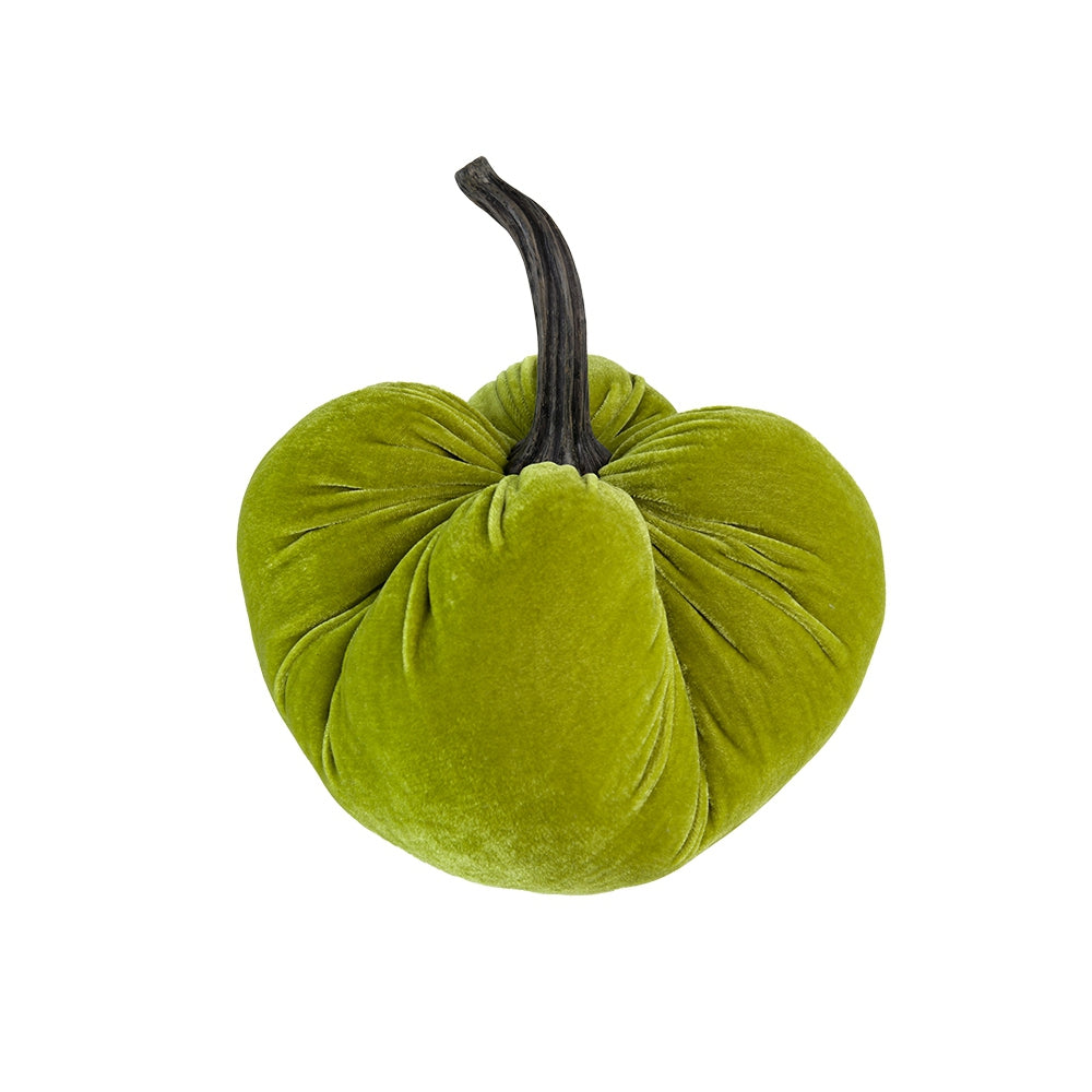 Plush velvet pumpkin decorative accent lime green with textured stem for seasonal decor