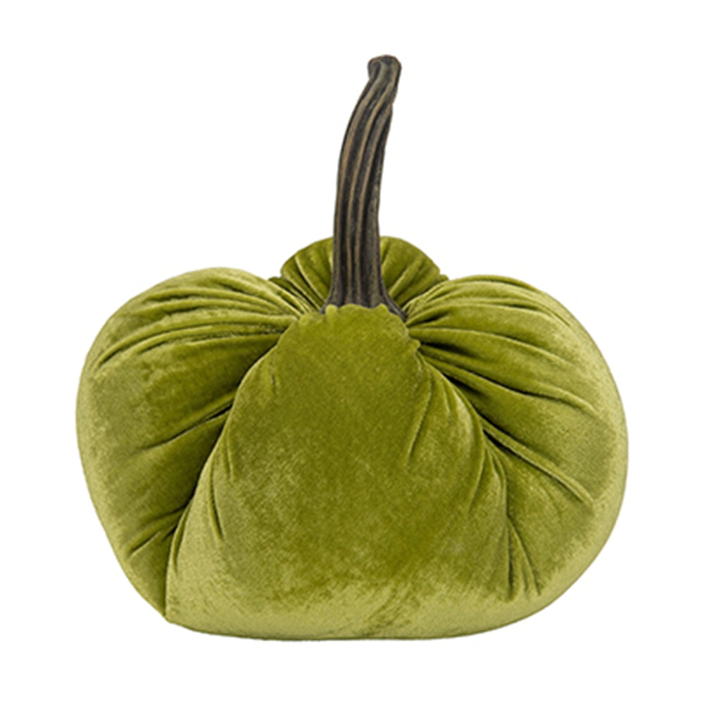 Lime green velvet pumpkin with textured stem decorative fall accent
