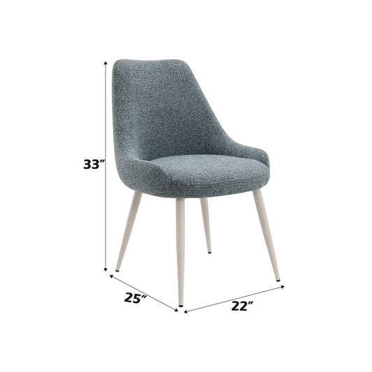 Textured blue fabric accent chair with tapered light wood legs  inches high