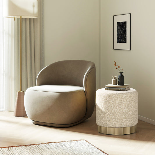 Plush boucle ottoman with gold fluted base perfect accent furniture for living rooms