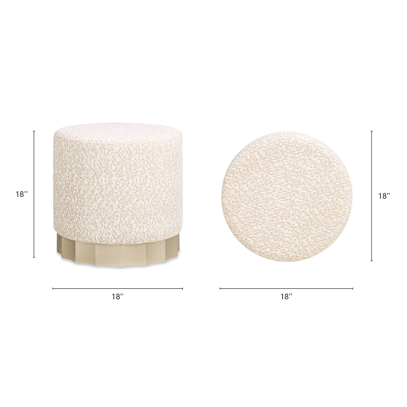 Textured cream round ottoman with a decorative gold base perfect for adding style to living rooms