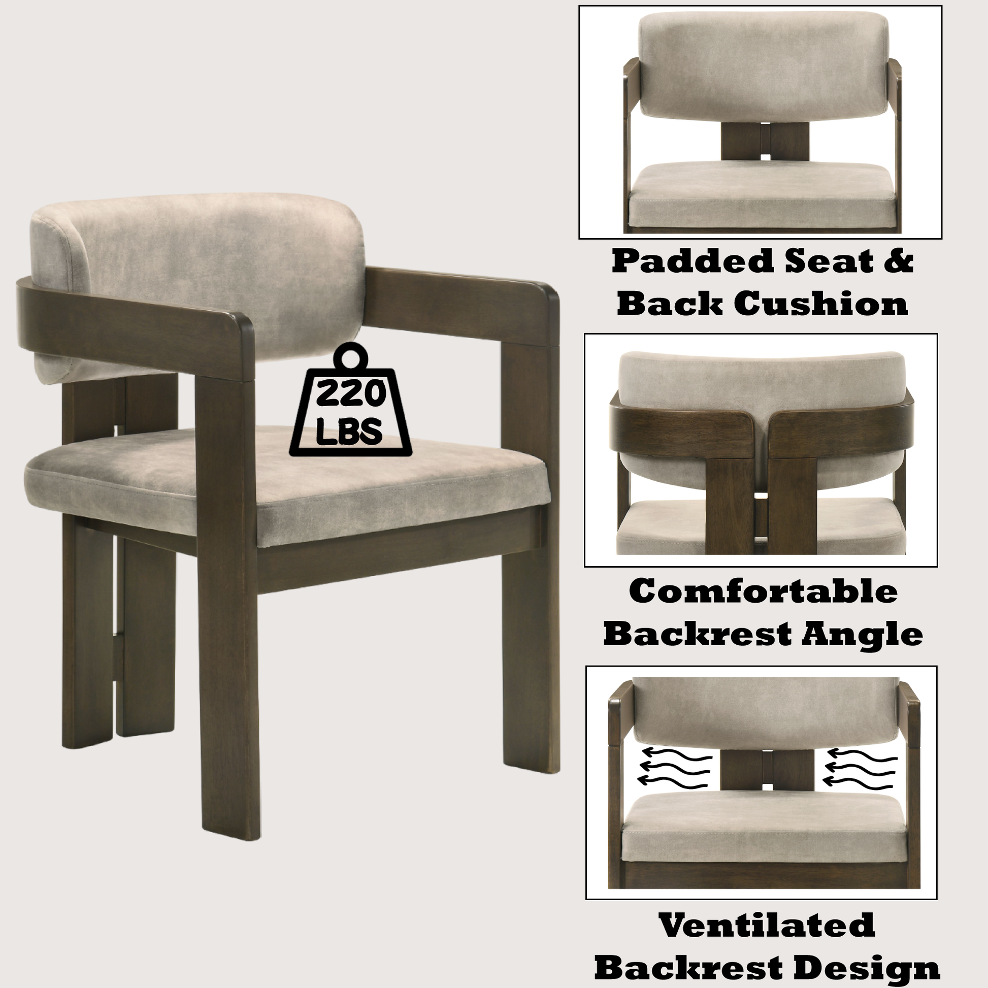 Modern upholstered accent chair with wooden frame beige fabric Supports  lbs