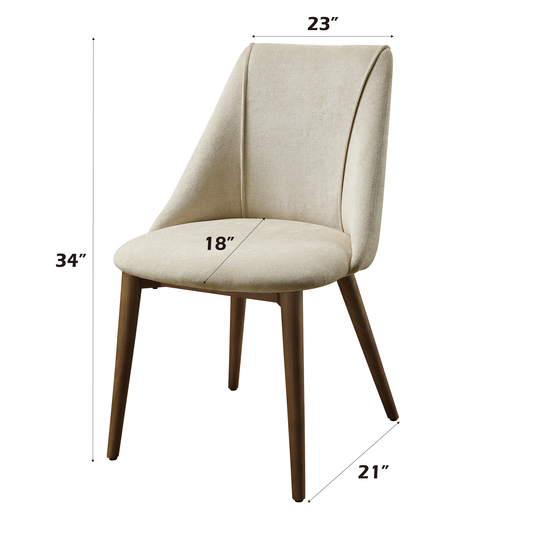 Upholstered dining chair in beige linen fabric with tapered wooden legs  H x  W