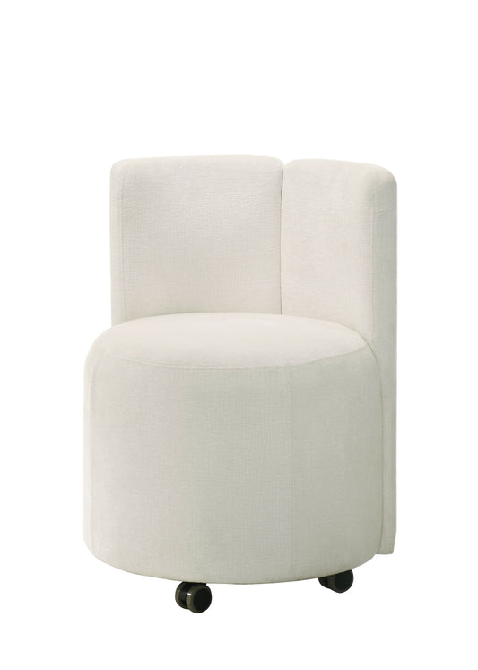 Cream textured swivel chair with black wheels modern accent furniture