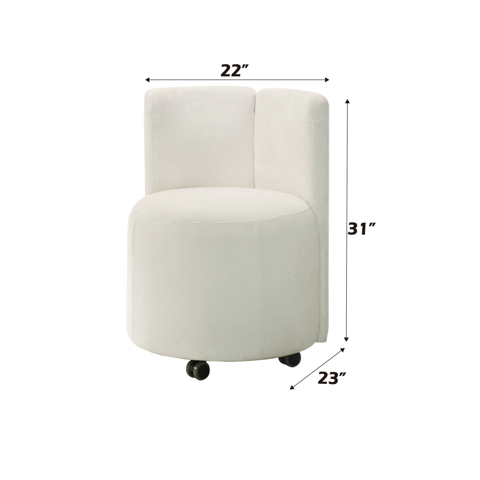Cream boucle swivel chair with casters  W x  H x  D