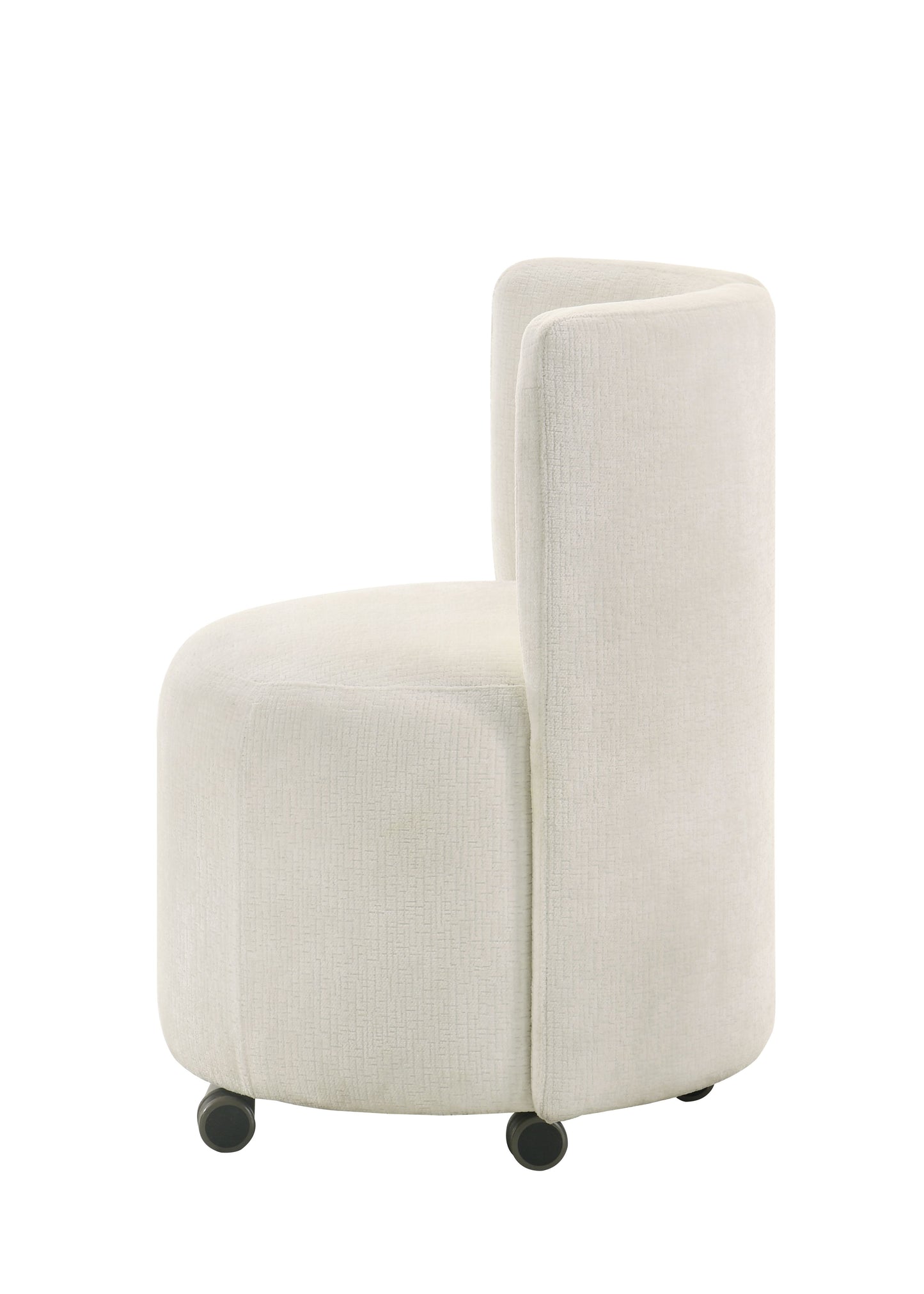 Cream boucle swivel chair with rounded back and four black casters