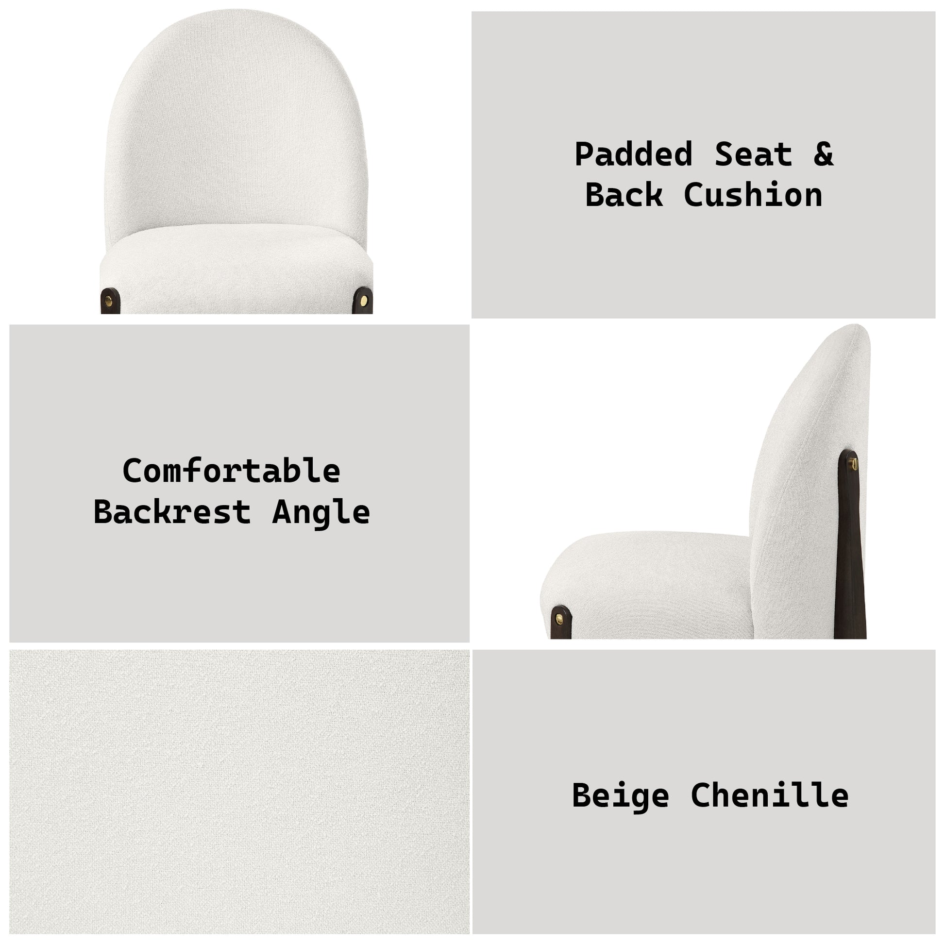 Cream chenille dining chair with padded seat and backrest