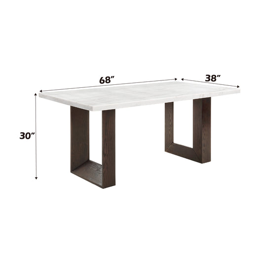 Modern marble dining table with dark wood legs  L x  W x  H