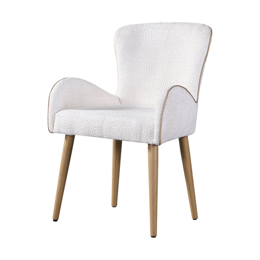 Boucl armchair in cream white with gold trim and light wood legs a stylish accent chair