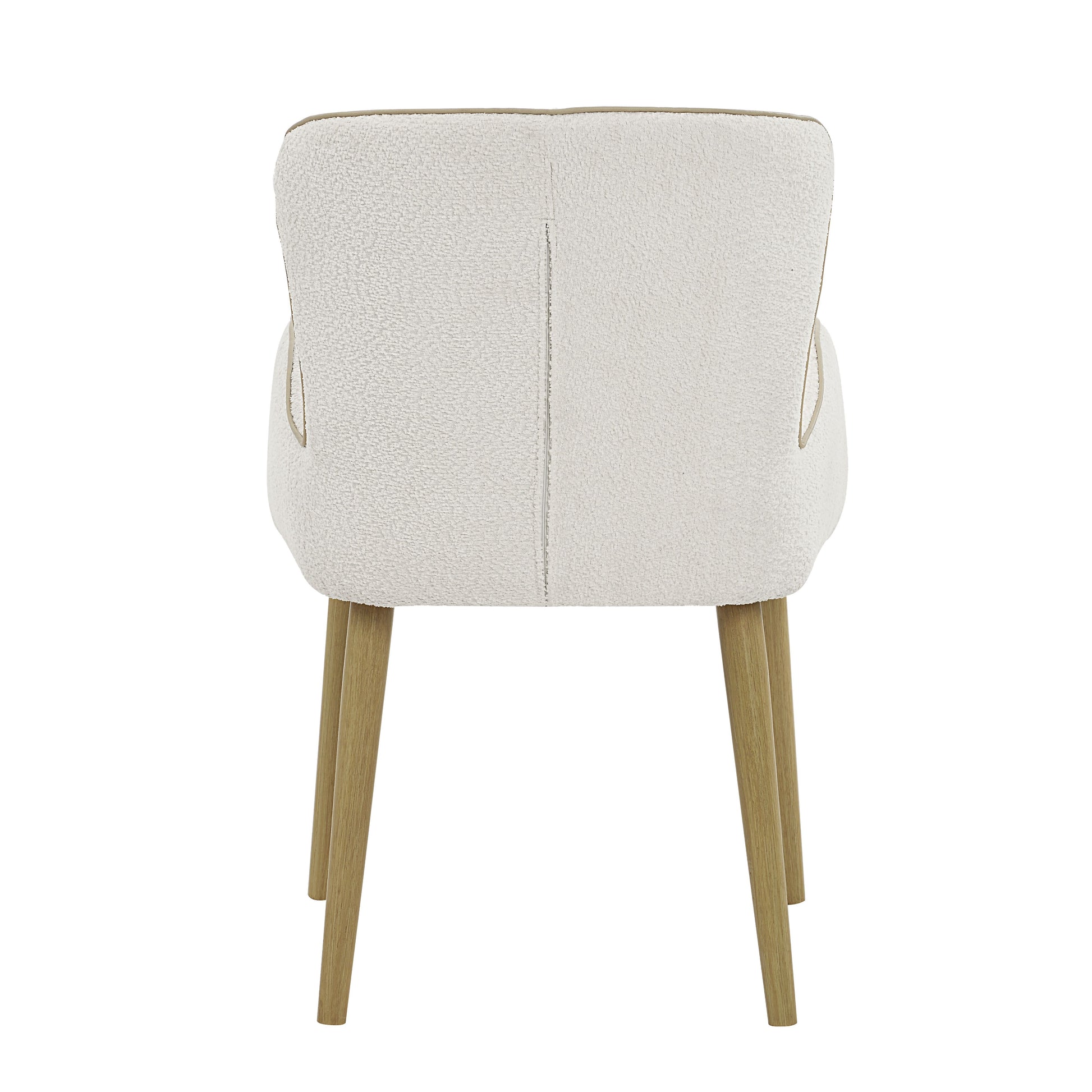 Cream boucle accent chair with light wood legs midcentury modern design