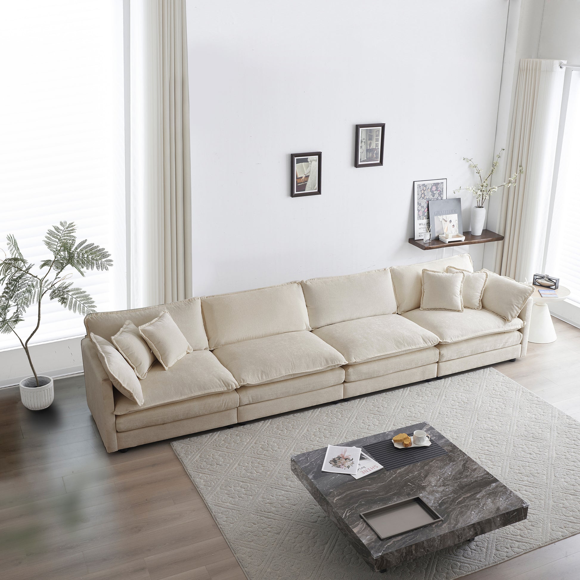 Plush beige sectional sofa with multiple cushions perfect for a modern living room setup