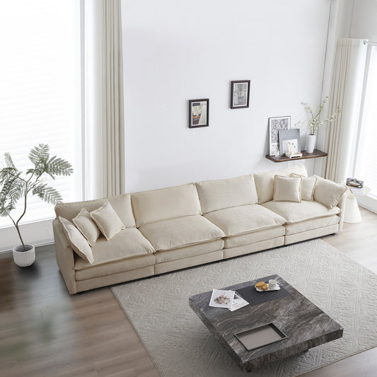 Plush beige sectional sofa with multiple cushions perfect for a modern living room setup