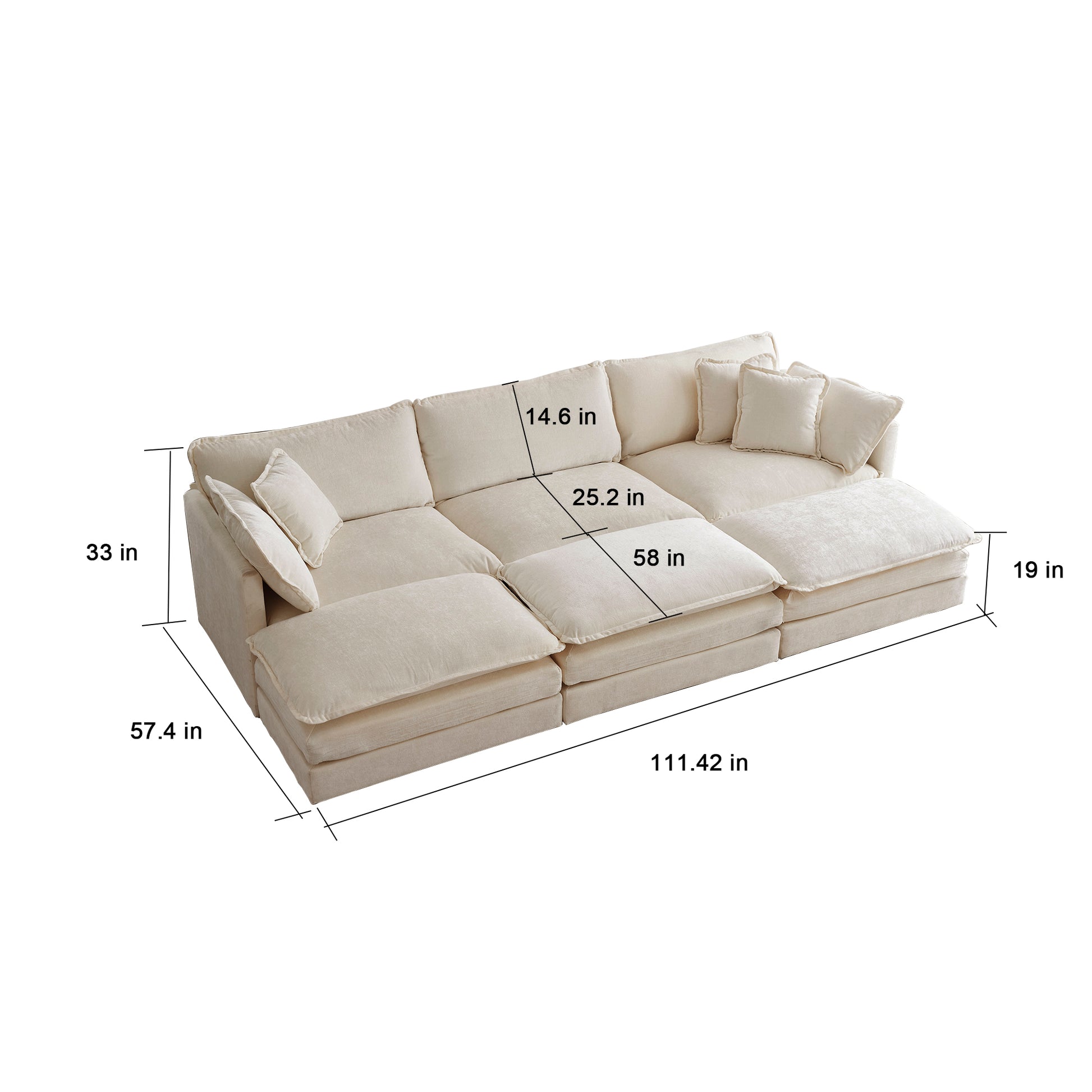 Cream modular sofa with plush cushions and chaise lounge perfect for modern living rooms