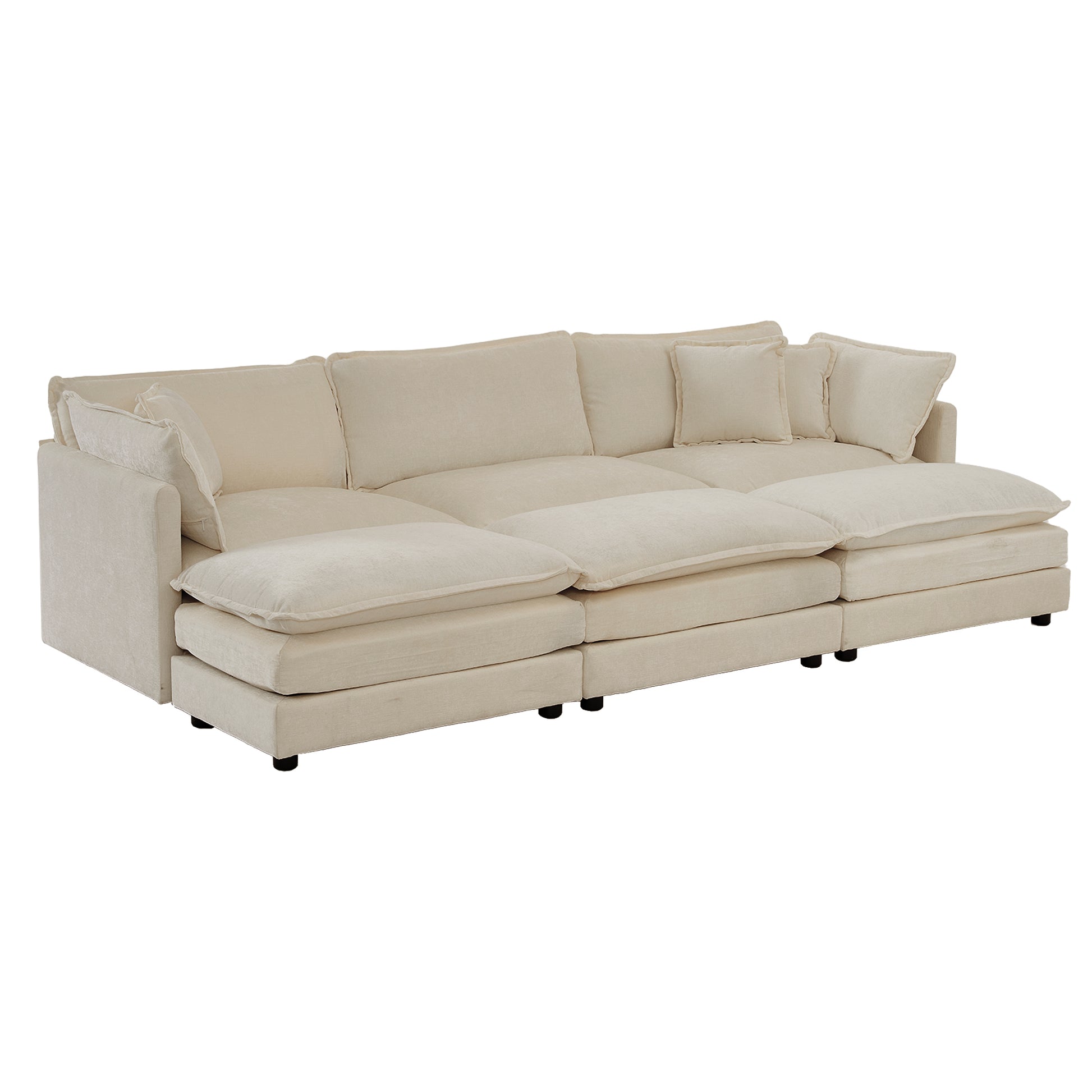 Beige fabric sectional sofa with plush cushions for a modern living room