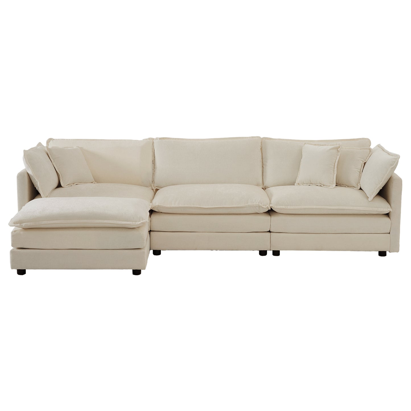 Plush cream velvet sectional sofa with chaise and ample cushioning