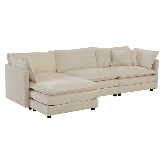 Cream linen sectional sofa with chaise lounge and plush cushions perfect for modern living rooms
