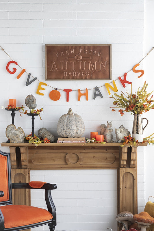 Autumn harvest festive banner with felt letters Give Thanks